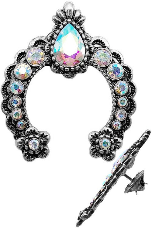 Concho Flower Rhinestone Badge Pin - Squash Blossom