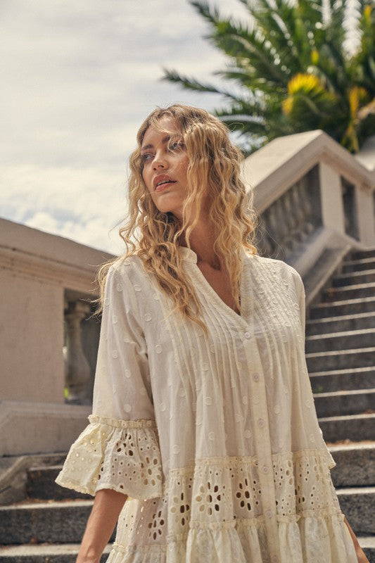 V Neck Ruffle Sleeve Tiered Dress