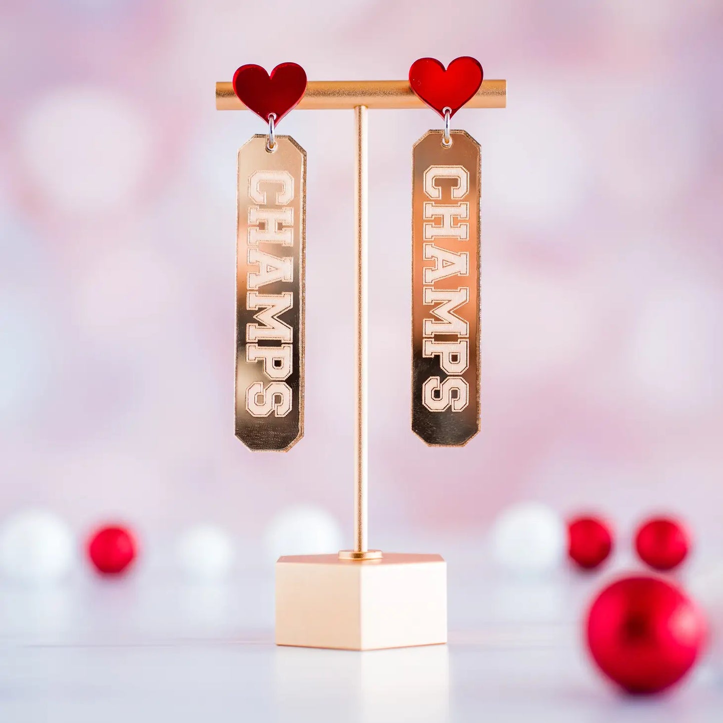 Chiefs Red & Gold Champs Drop Dangle Earrings