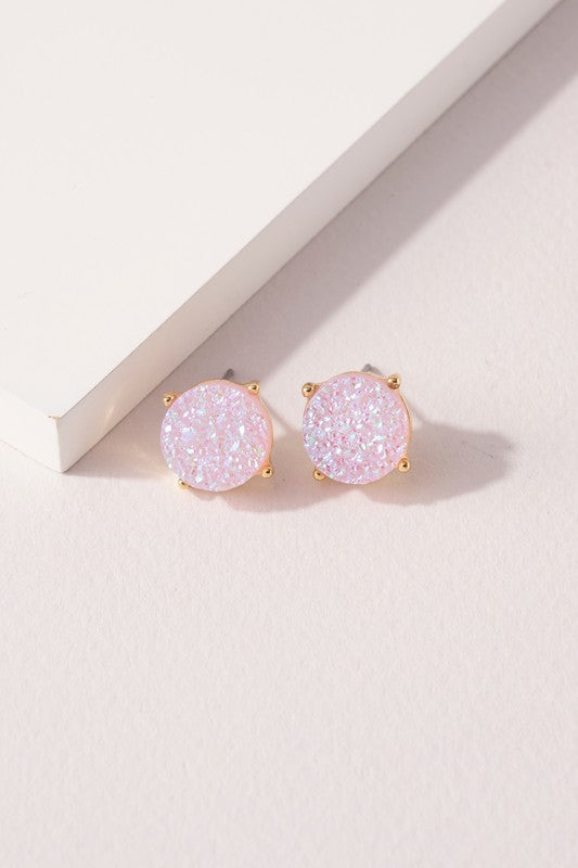 Round Druzy Stone Stud Earrings