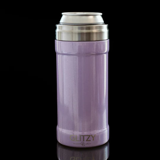 12 oz. Glitzy Skinny Can Cooler - Lavender Glitter