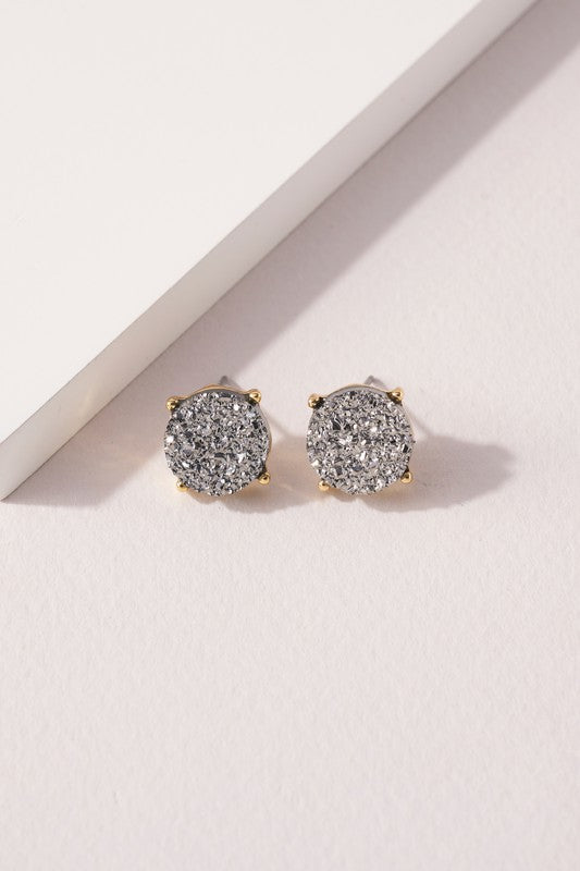 Round Druzy Stone Stud Earrings