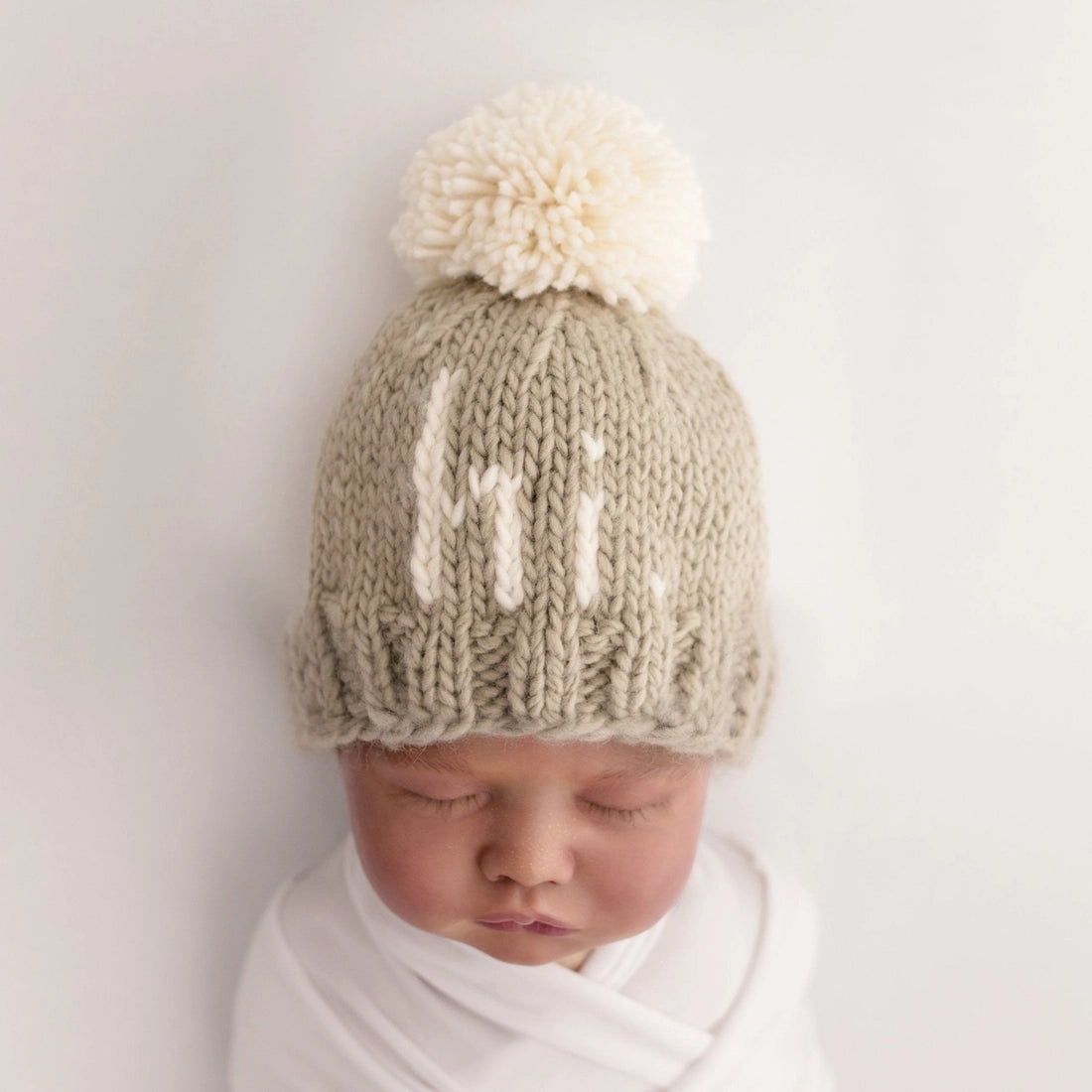 hi. Pebble Brown Hand Knit Kids Beanie Hat