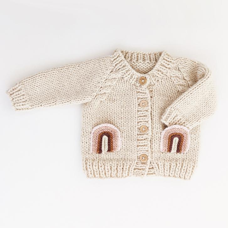 Kids Mauve Rainbow Pocket Cardigan Sweater