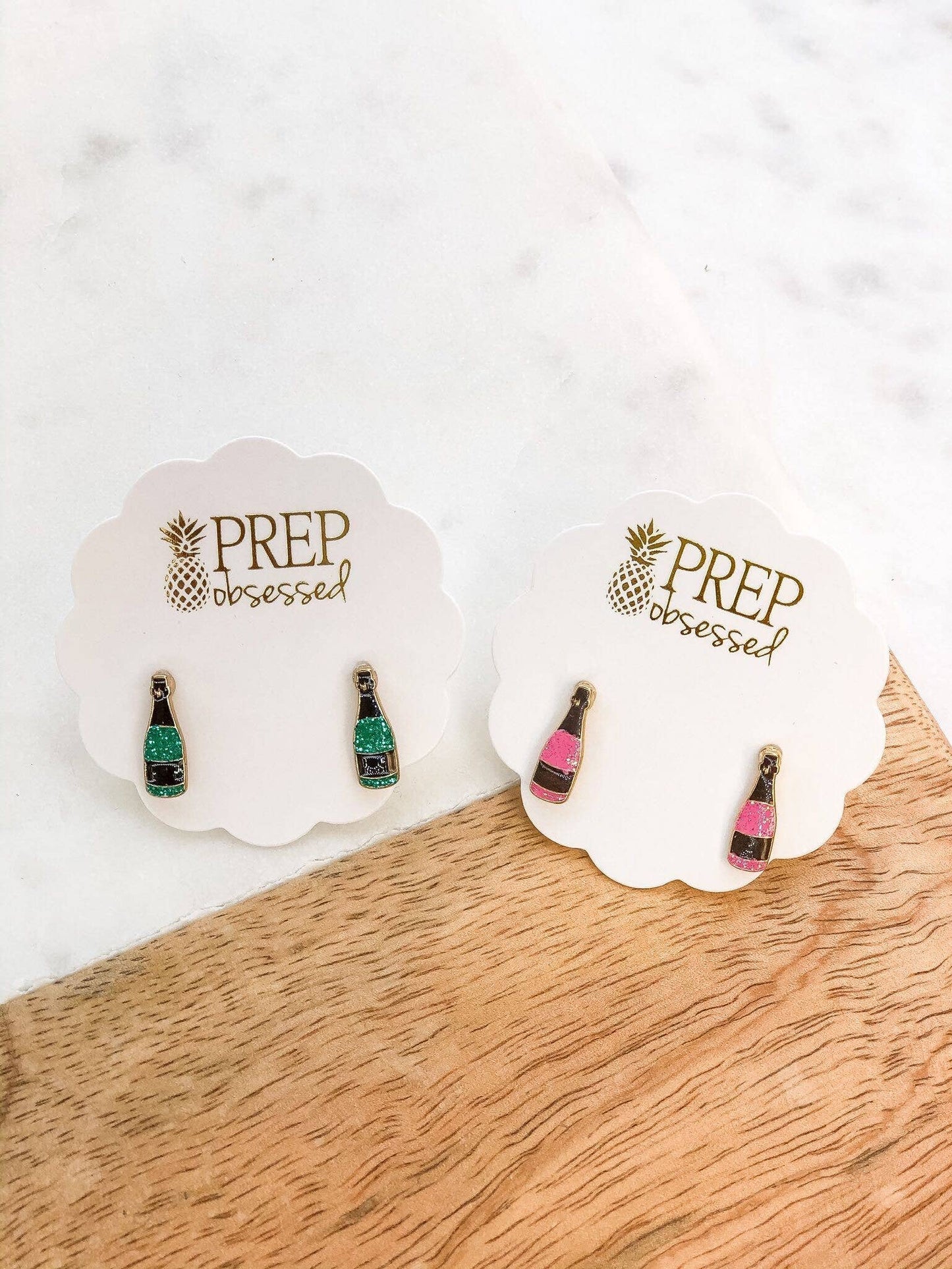 Signature Enamel Stud Earrings - Glitter Bubbly Bottle