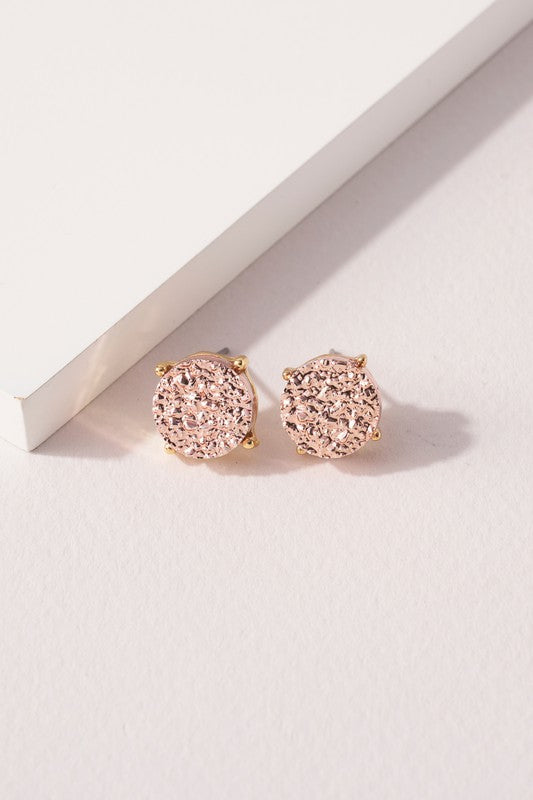 Round Druzy Stone Stud Earrings
