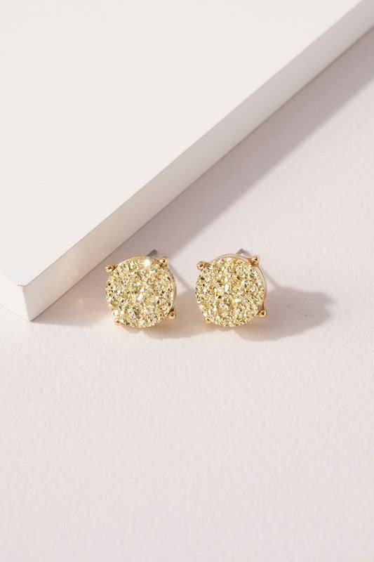 Round Druzy Stone Stud Earrings