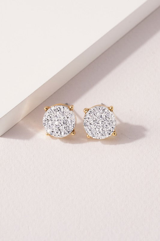 Round Druzy Stone Stud Earrings