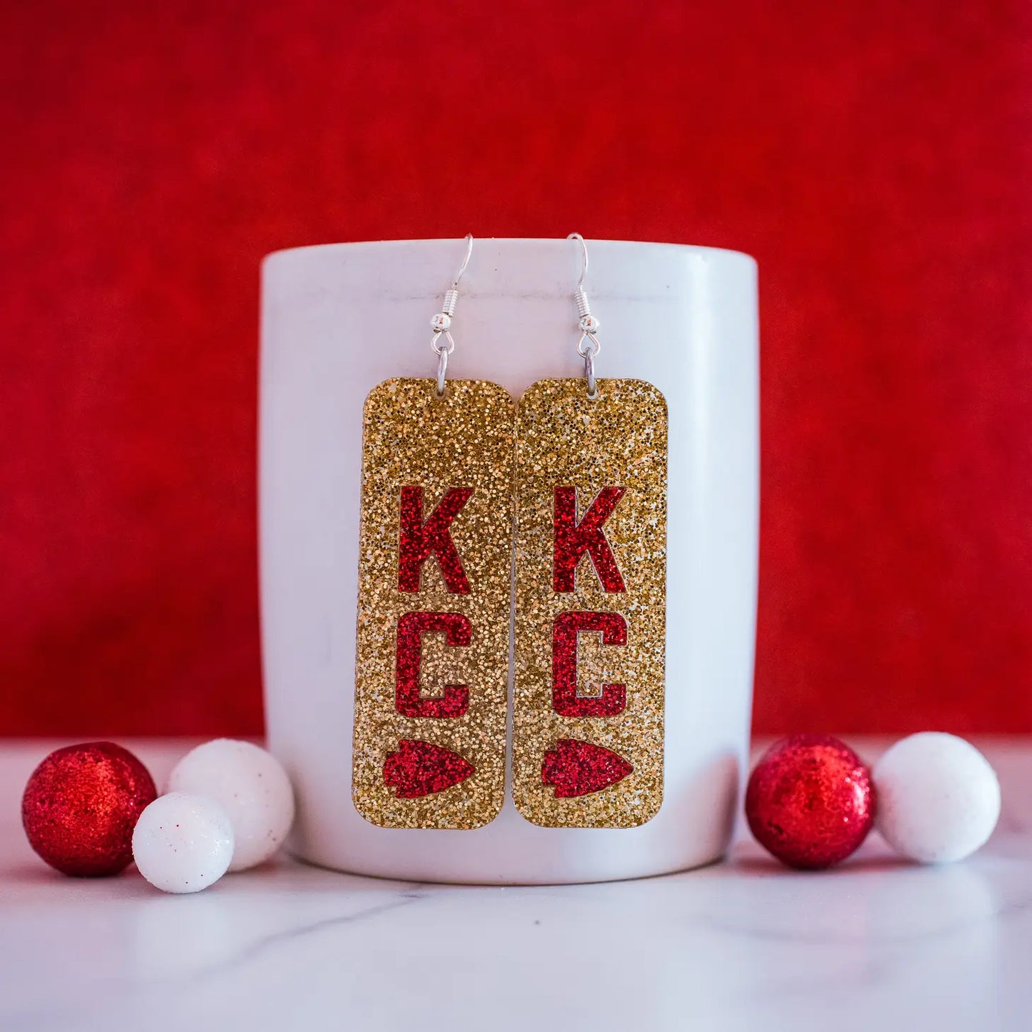 Gold Glitter KC Arrowhead Bar Earrings