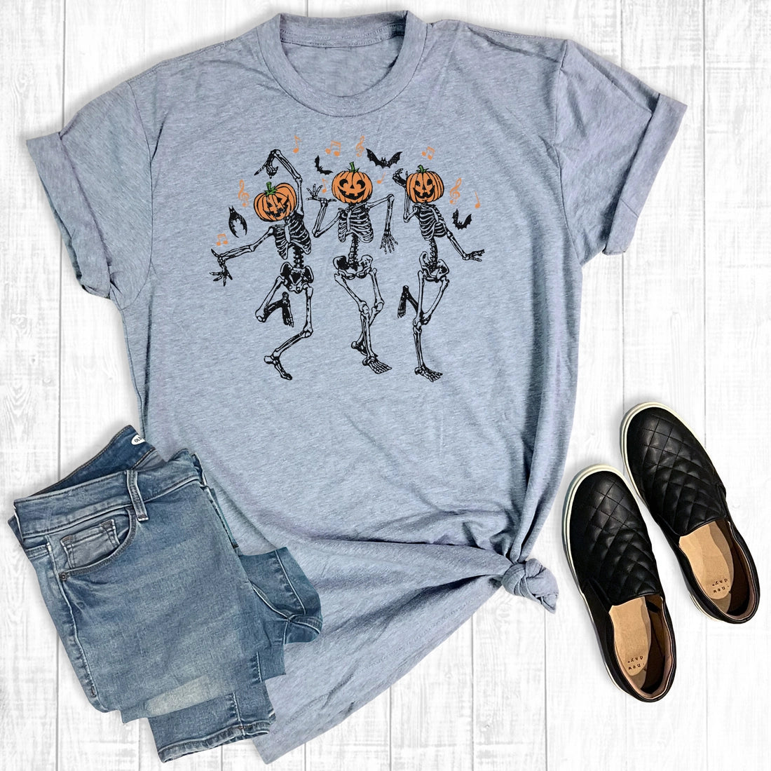 Pumpkin Dancing Skeletons Graphic Tee