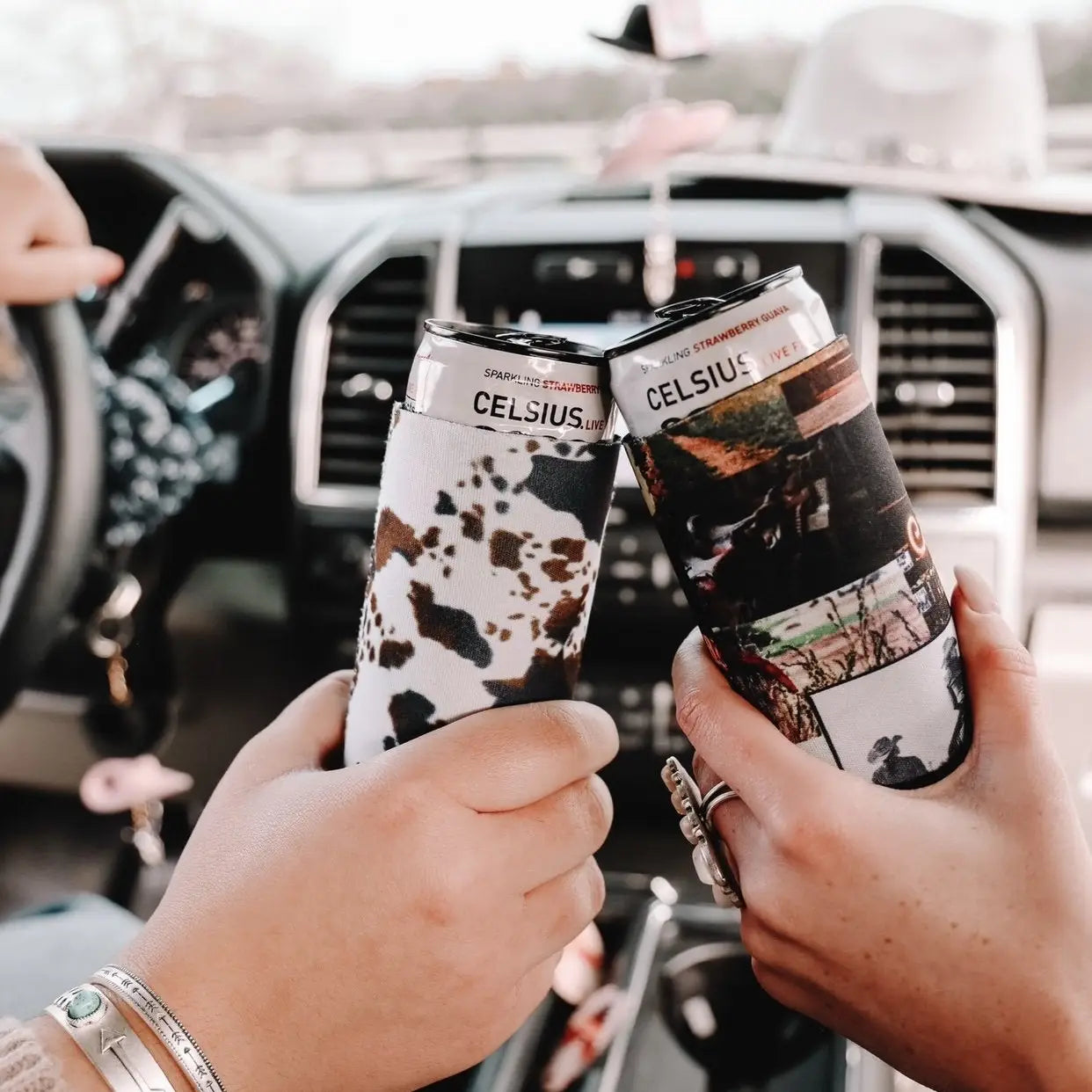 Brown Cowhide Print Tall Koozie 2-Pack