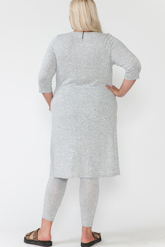 Curvy Girl Slit Top Band and Leggings - Grey