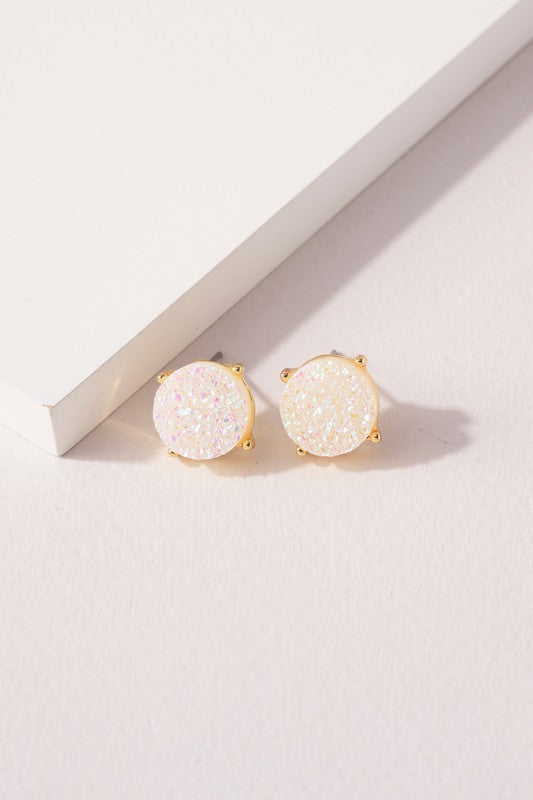 Round Druzy Stone Stud Earrings