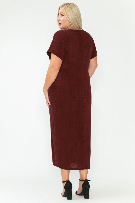 Curvy Girl Round Neck Short Sleeve Maxi Dress - Brick
