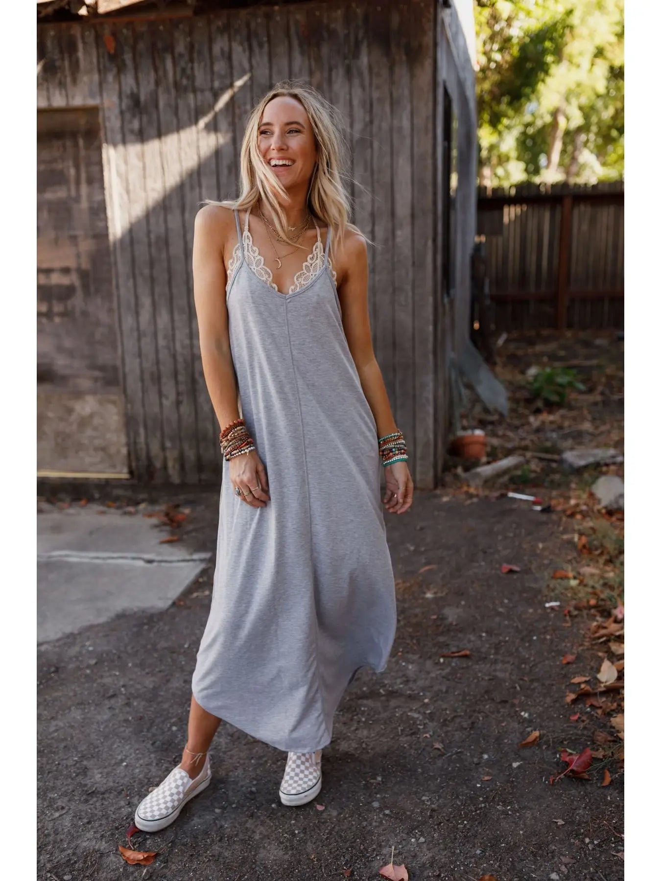 Perfect Round Hem Bralette Maxi Dress - Heather Gray