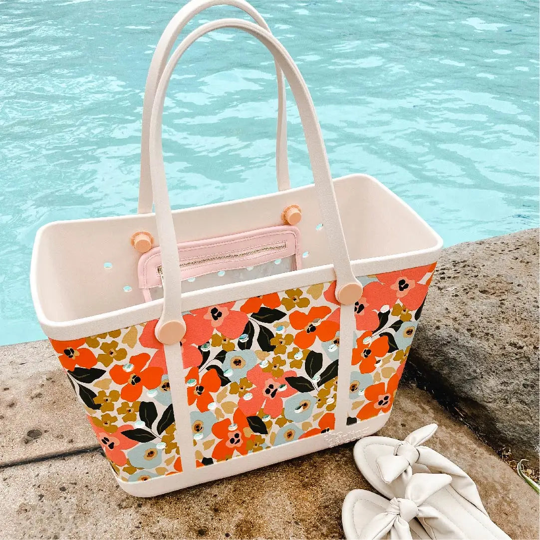 Carry It All Rubber Tote Bag - White Floral