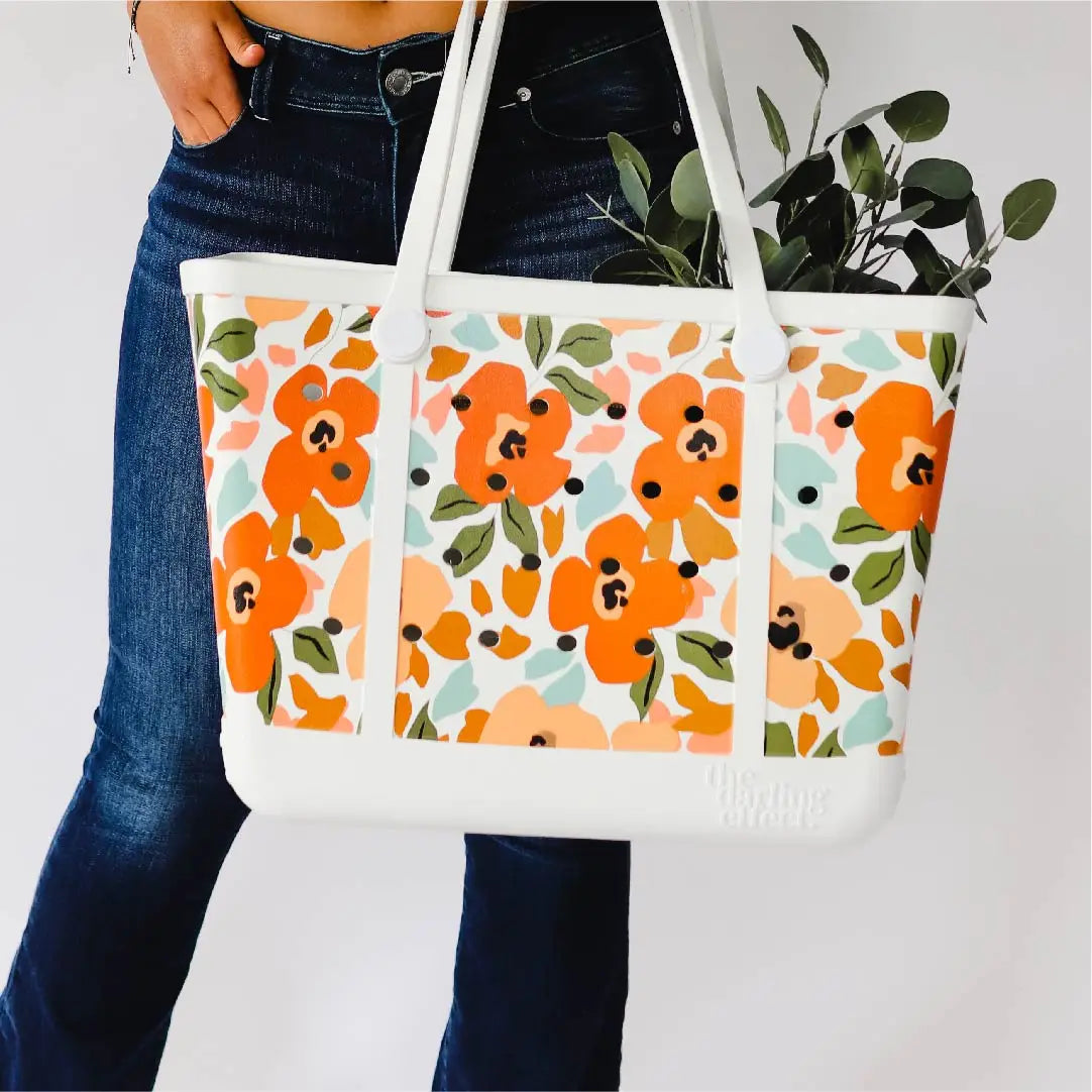 Carry-It-All Tote Bag- Rubber Beach Bag Lil` Floral Delight