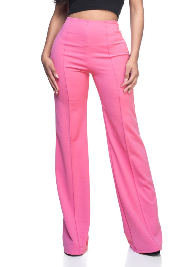 High Waisted Flare Leg Pants - Pink