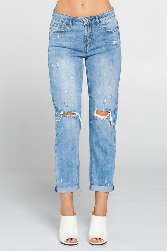 High Rise Destroyed Boyfriend Jeans