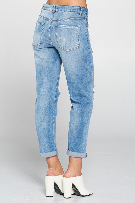 High Rise Destroyed Boyfriend Jeans