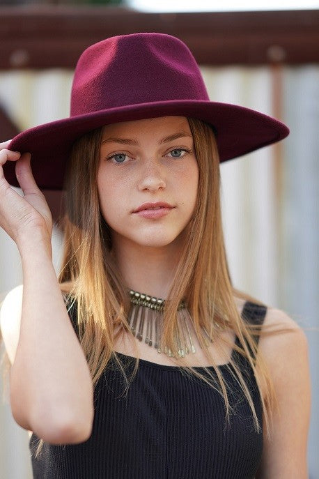 Olive & Pique Wool Felt Panama Hat - Burgandy