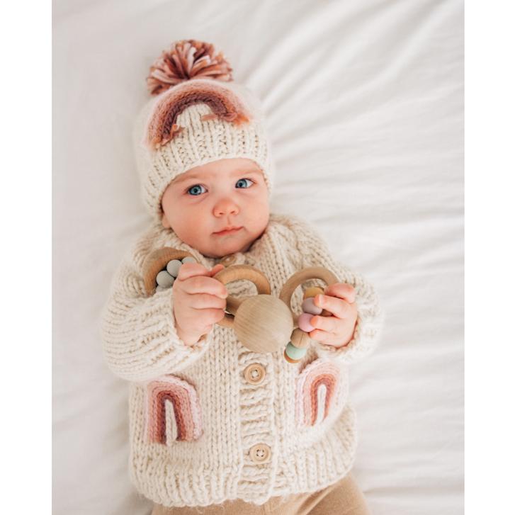 Kids Mauve Rainbow Pocket Cardigan Sweater
