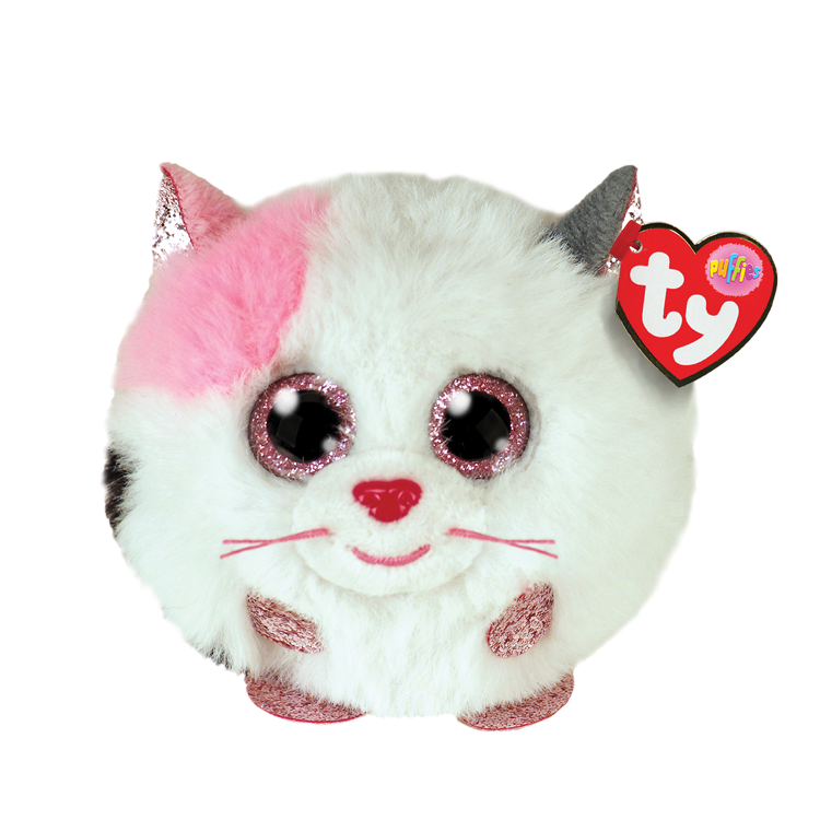 Ty Beanie Puffies Muffin Pink and White Cat