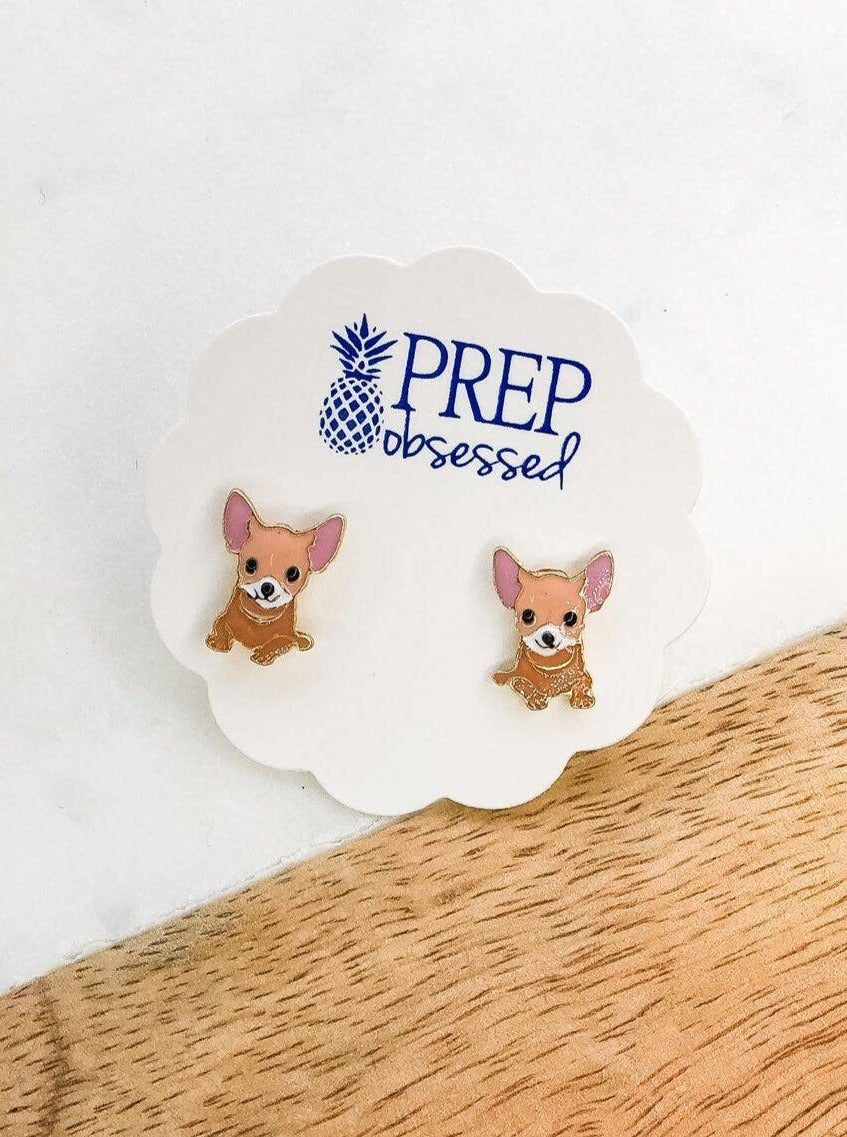 Signature Pet Enamel Stud Earrings - Chihuahua