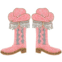Cowboy Hat & Boots Beaded Earrings - Pink