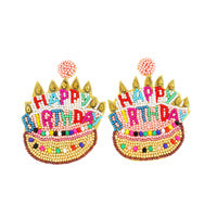 Happy Birthday Cake Beaded Earrings