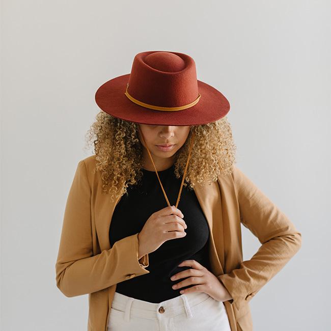 GIGI PIP''s Wren Flat Brim Telescope Crown Hat - Rusty Red