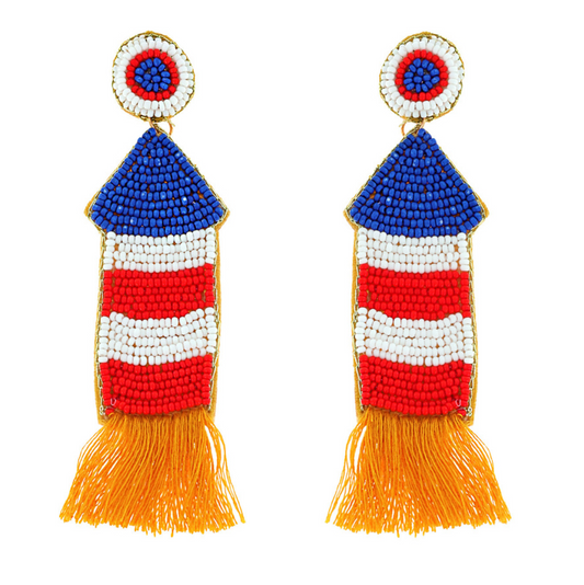 Beaded Patriotic Rocket Drop Earrings
