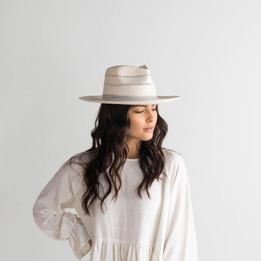 GIGI PIP's Arlo Grey Band Straw Teardrop Fedora