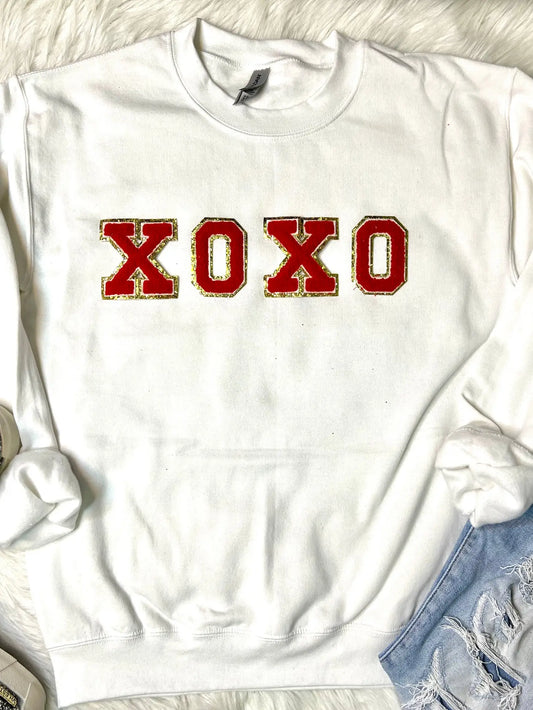 White & Red XOXO Patch Sweatshirt