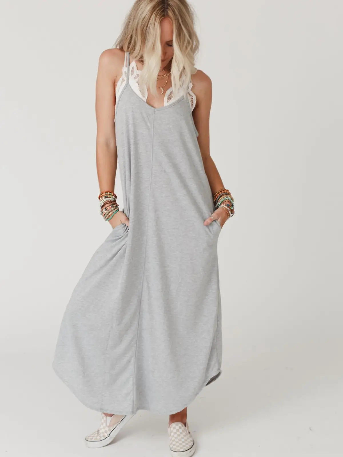Perfect Round Hem Bralette Maxi Dress - Heather Gray
