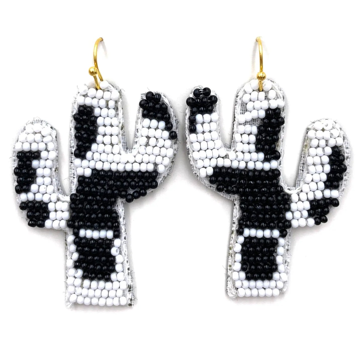 Cow Print Seed Bead Cactus Earrings