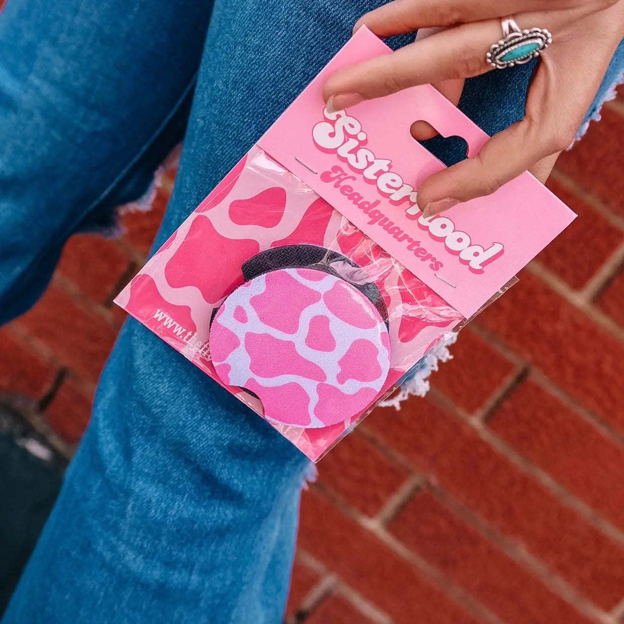 Pink Cow Print Car Coasters 2-Packk