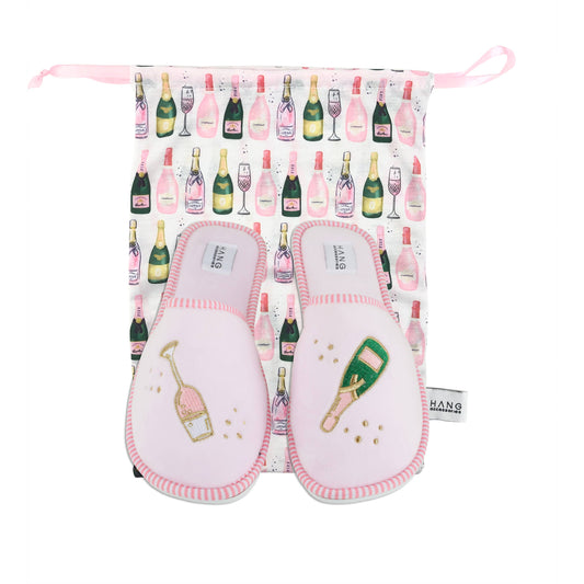 Champagne Foldable Slippers & Pouch Set