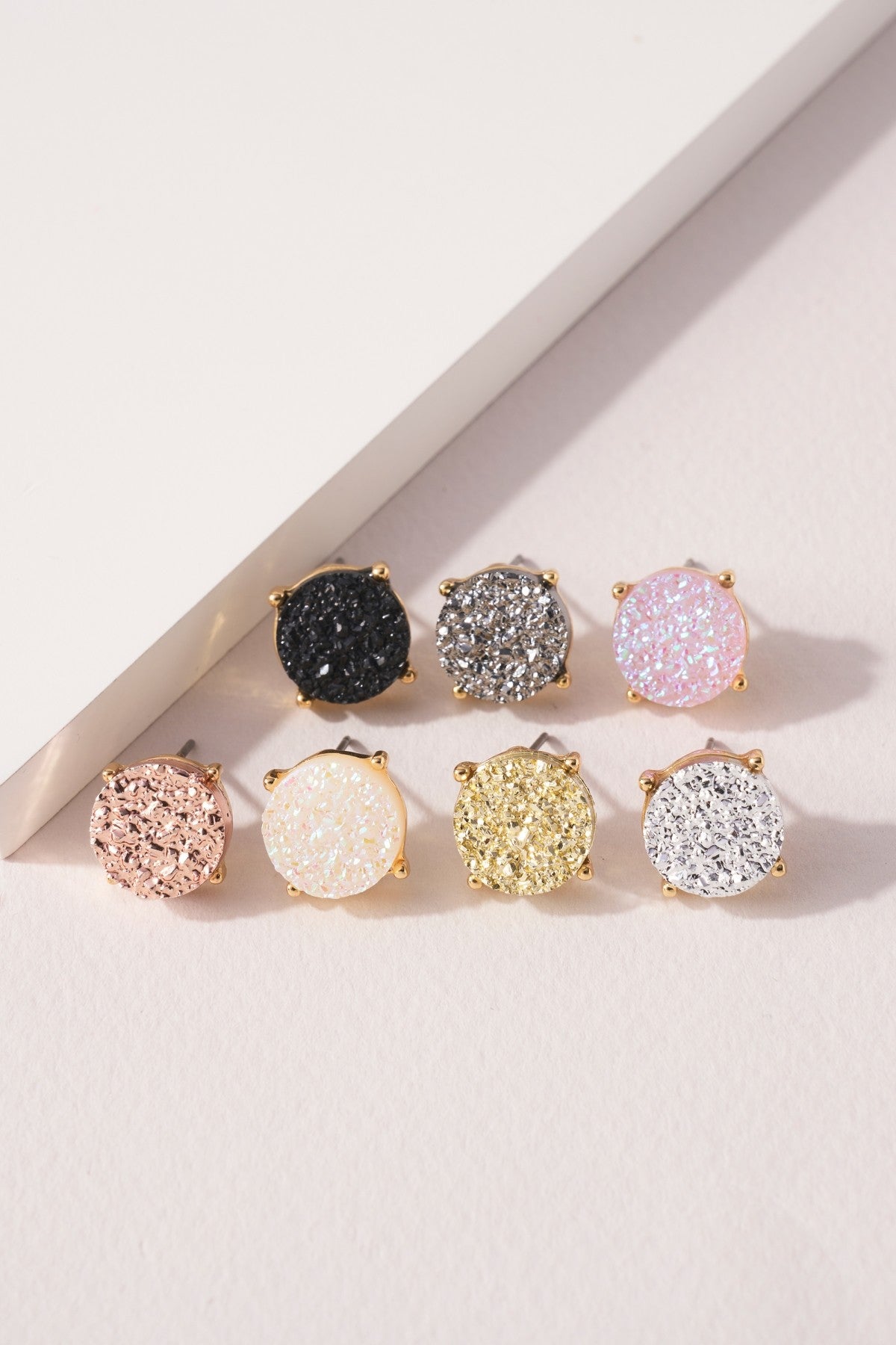 Round Druzy Stone Stud Earrings