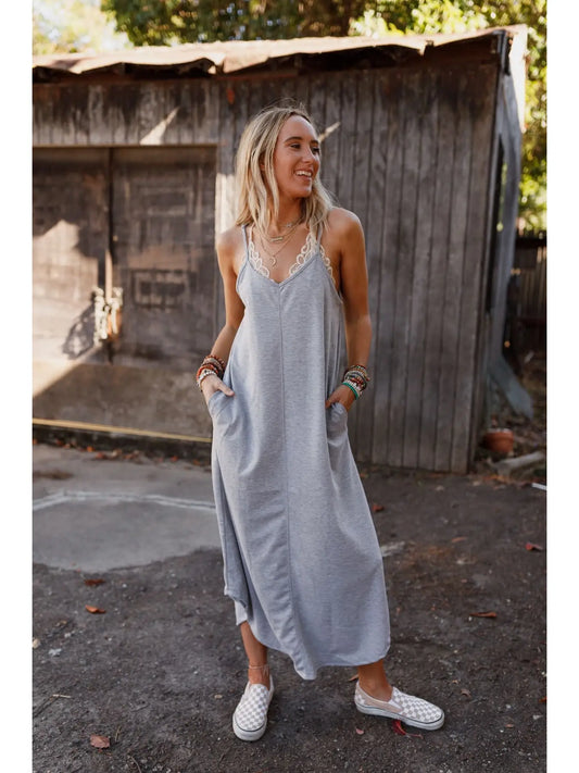Perfect Round Hem Bralette Maxi Dress - Heather Gray