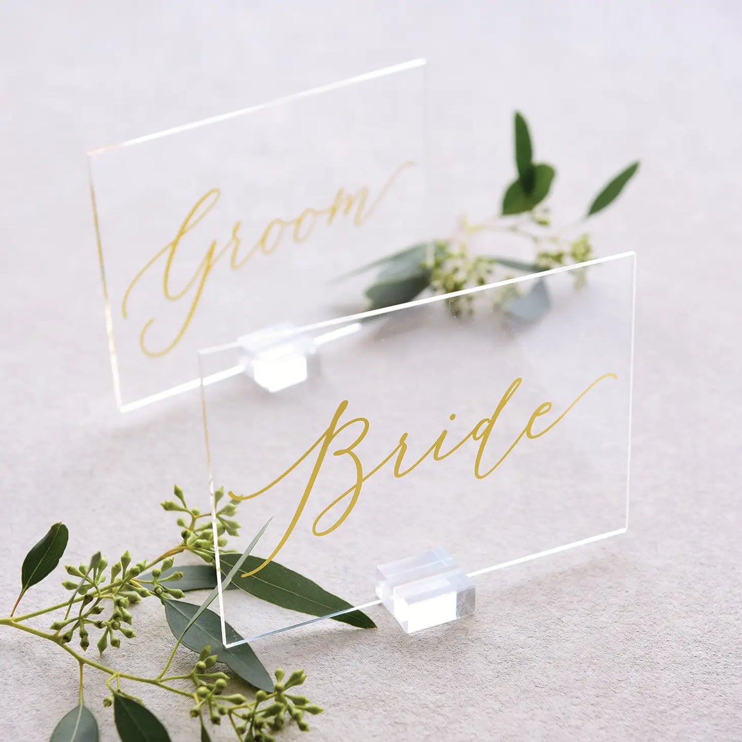Place Set Signs Bride Groom Clear Set