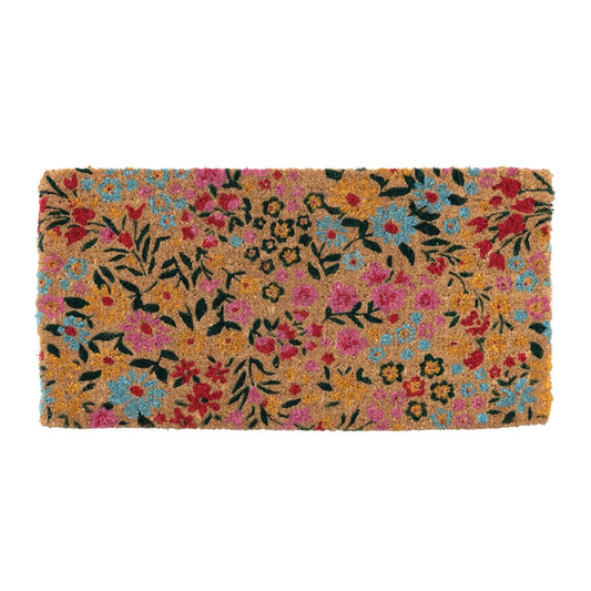 Natural Coir Doormat with Florals