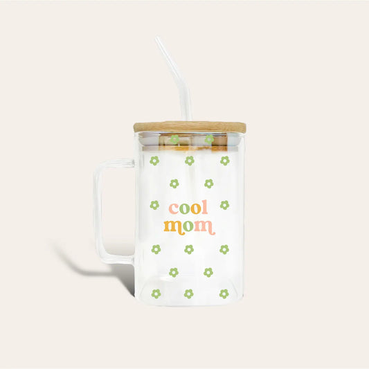 Square Glass Cup w/Handle - Cool Mom