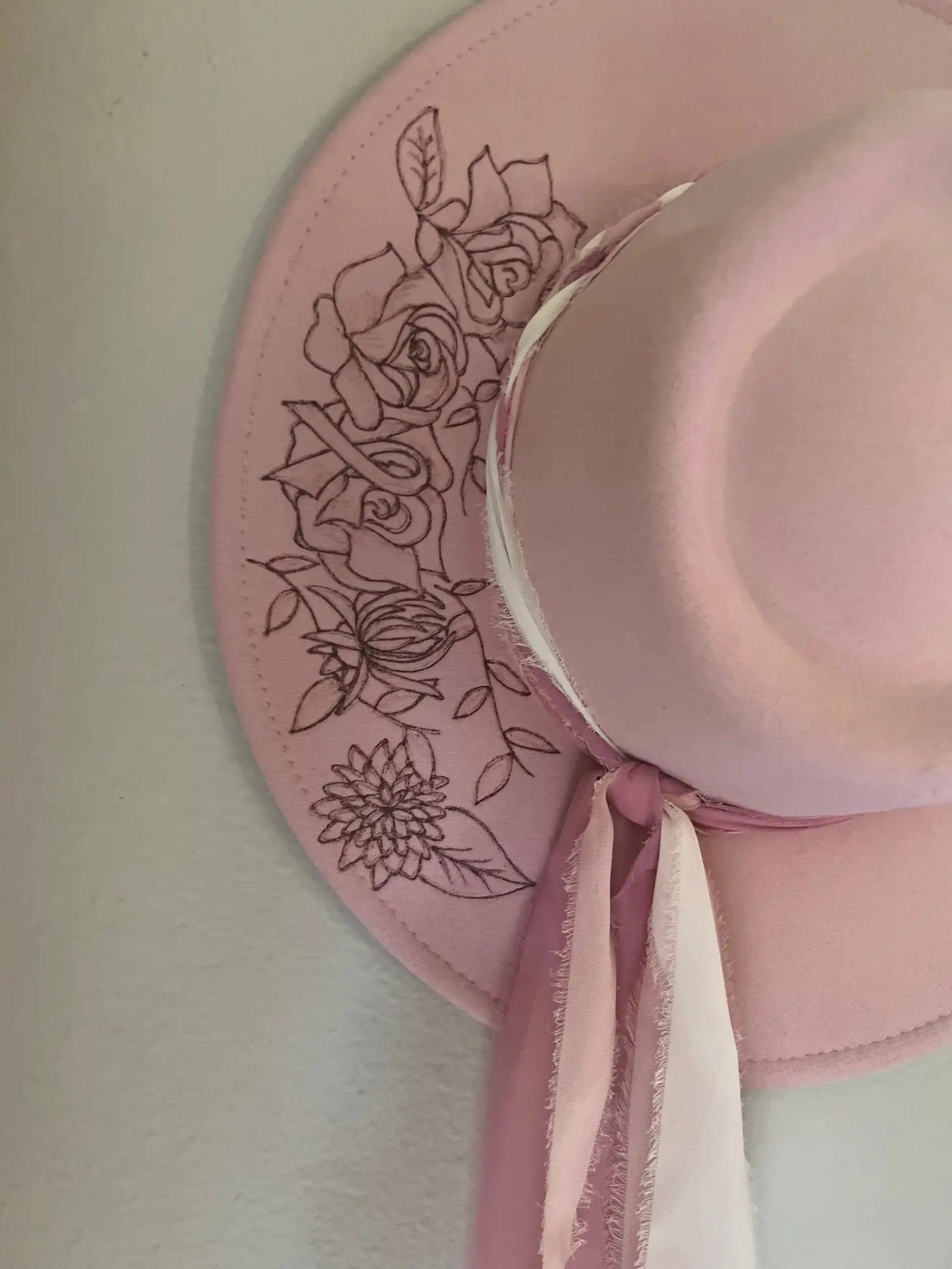 Hand Burned Wide Brim Breast Cancer Awareness Hat