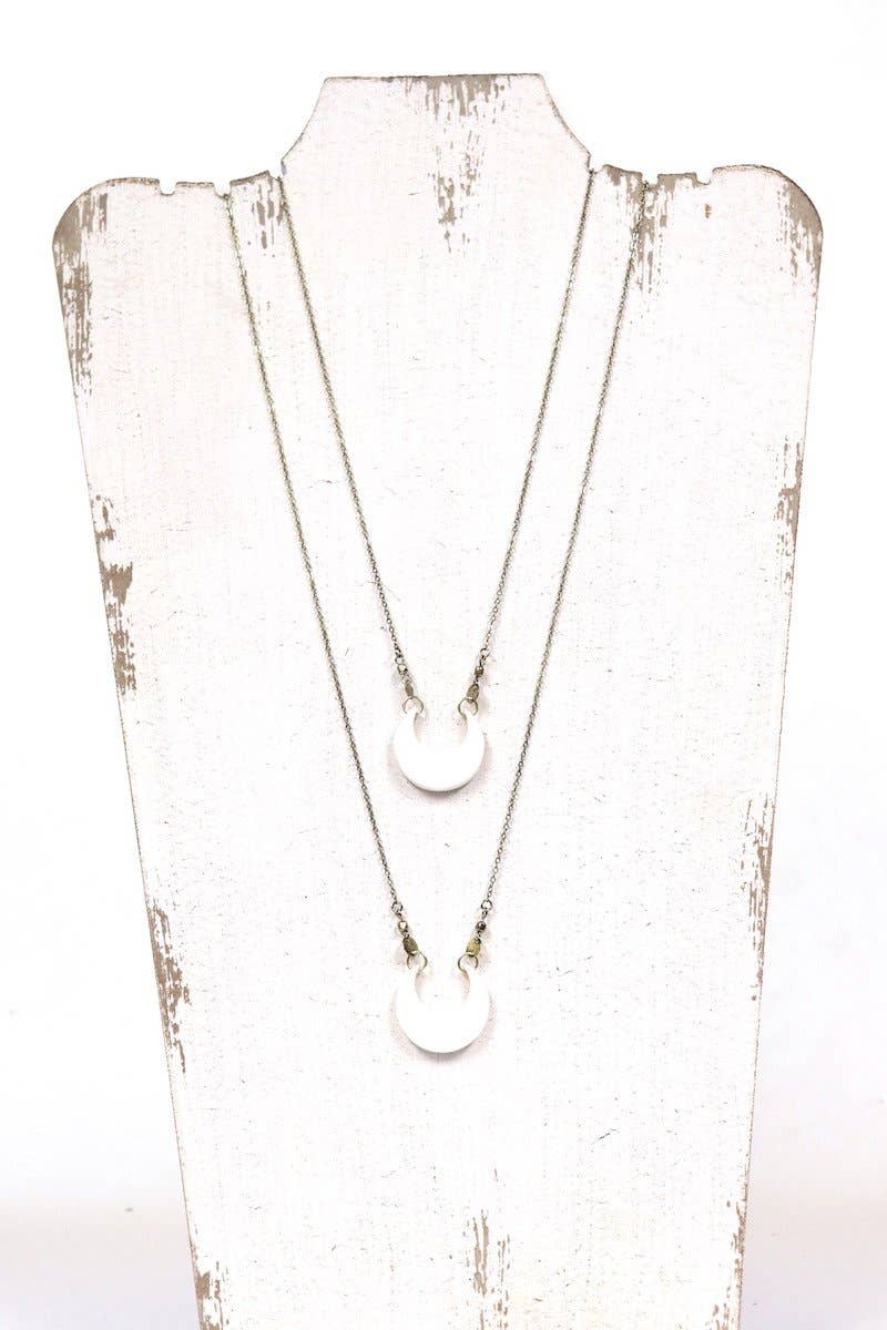 Long Layered Necklace with Shell Accent.