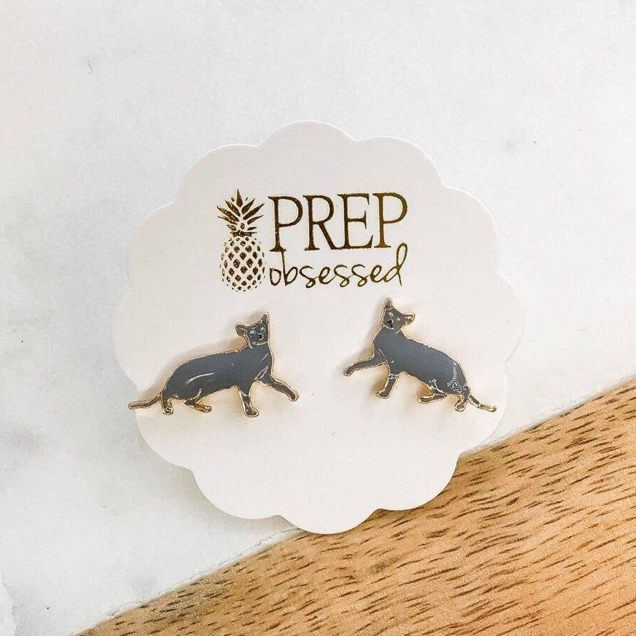 Signature Pet Enamel Stud Earrings - Grey Cat