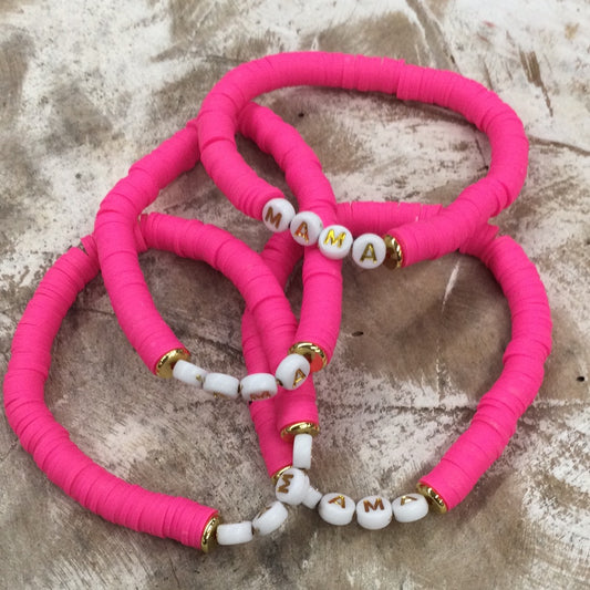 Hot Pink MAMA Disk Bead Bracelet