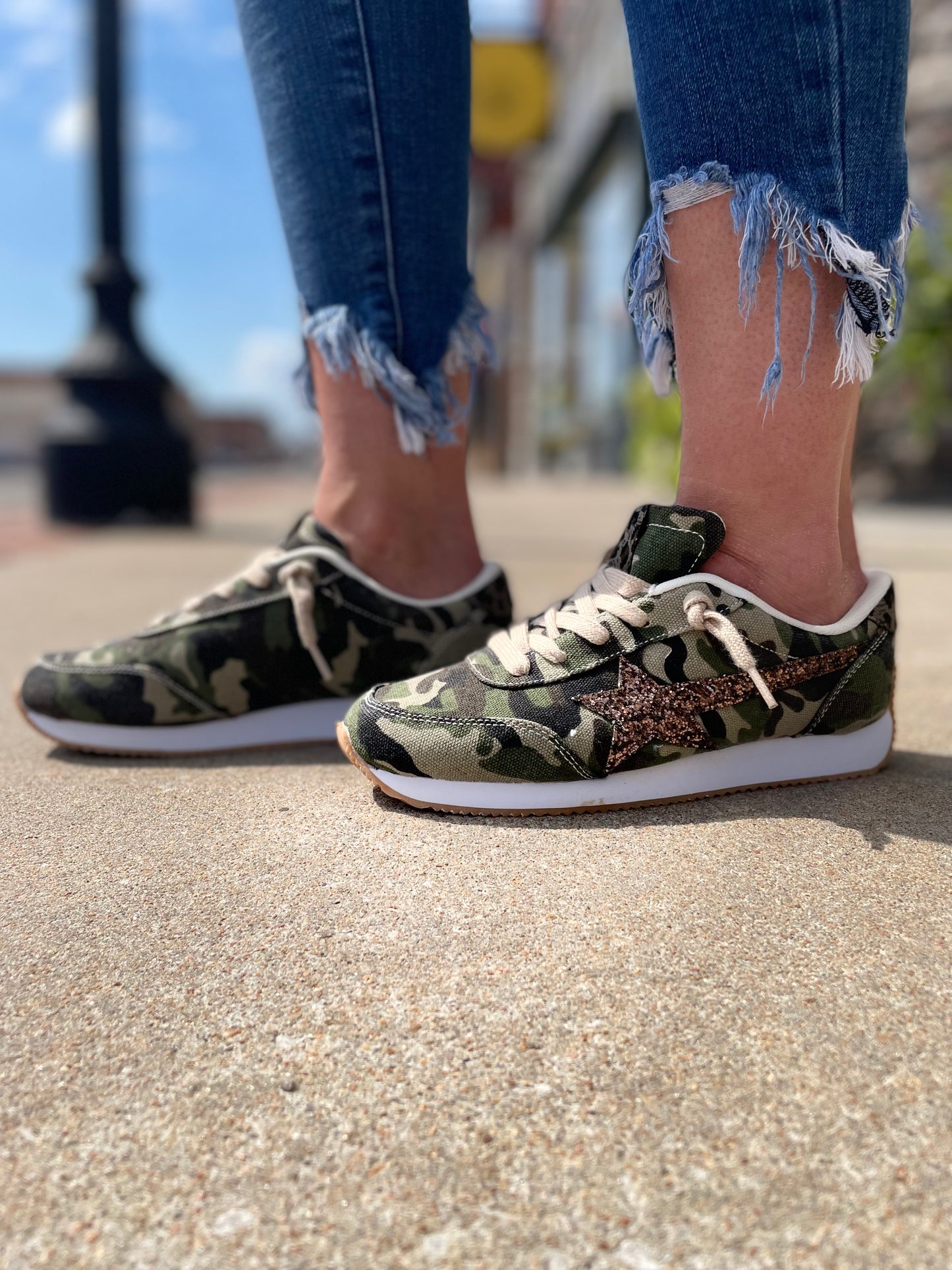 Camo Print Sneakers with Gold Star Detail