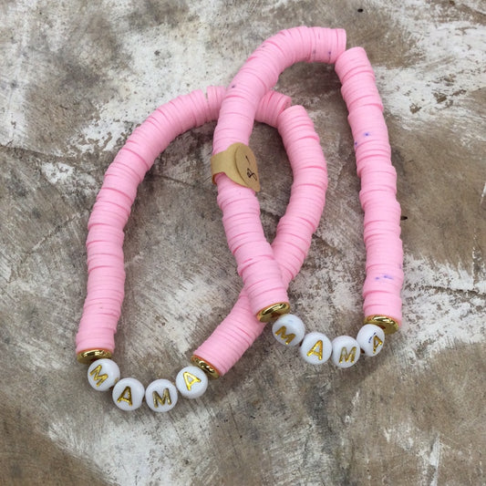 Light Pink MAMA Disk Bead Bracelet