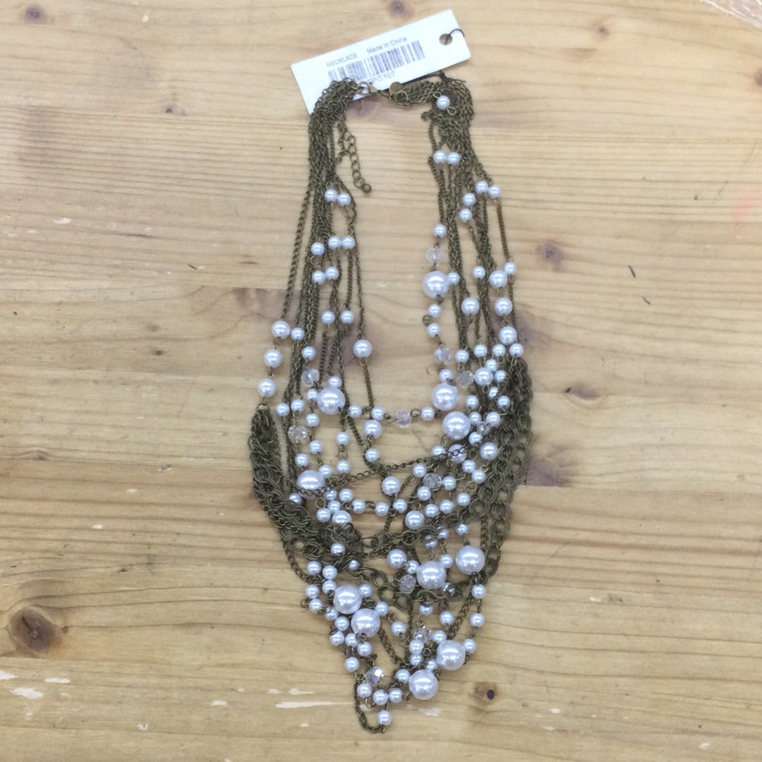 Brass and Pearl Layered Necklace